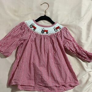 Red Checkered Smocked Tractor Shirt